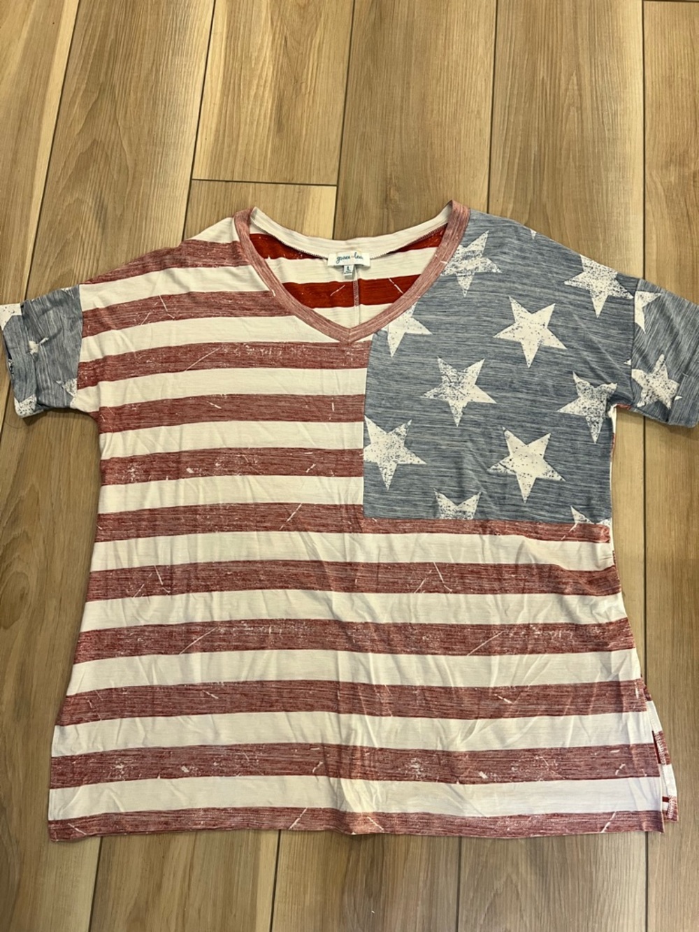 Grace & Lace Flag Tee - Red, White & Blue / L